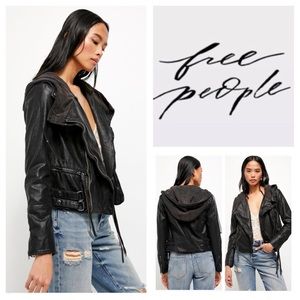 Free People Cleo Vegan Moto Hooded Jacket.  NWT.